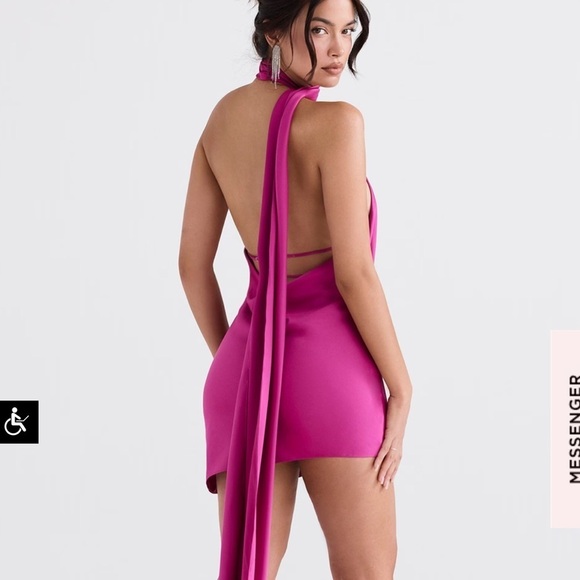 House of CB Aida HOT PINK ASYMMETRIC WRAP NECK DRESS size small - Picture 6 of 10